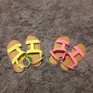 NWOT Girls sandals- neon yellow and pink size 2
